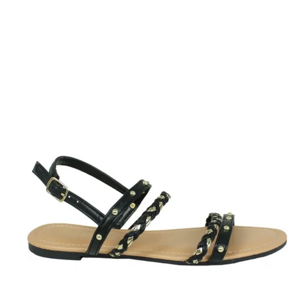 Fifth & Luxe Women's Metallic Braided Stud Flat Sandals